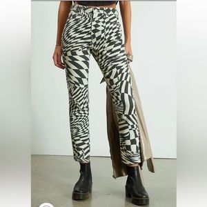 PacSun Geometric Print Mom Jeans Black White High Waisted Size 26
